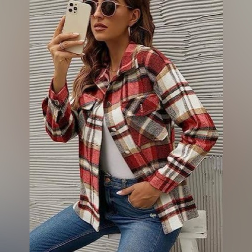 S. Deer concept Women’s Flannel Plaid Shacket/Jacket Size S